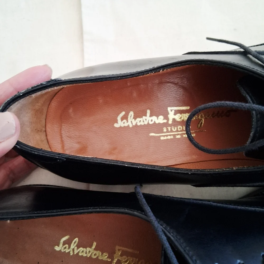 Salvatore Ferragamo Classic Oxford Dress Shoes Formal Wedding Black Tie Sz:10.5B